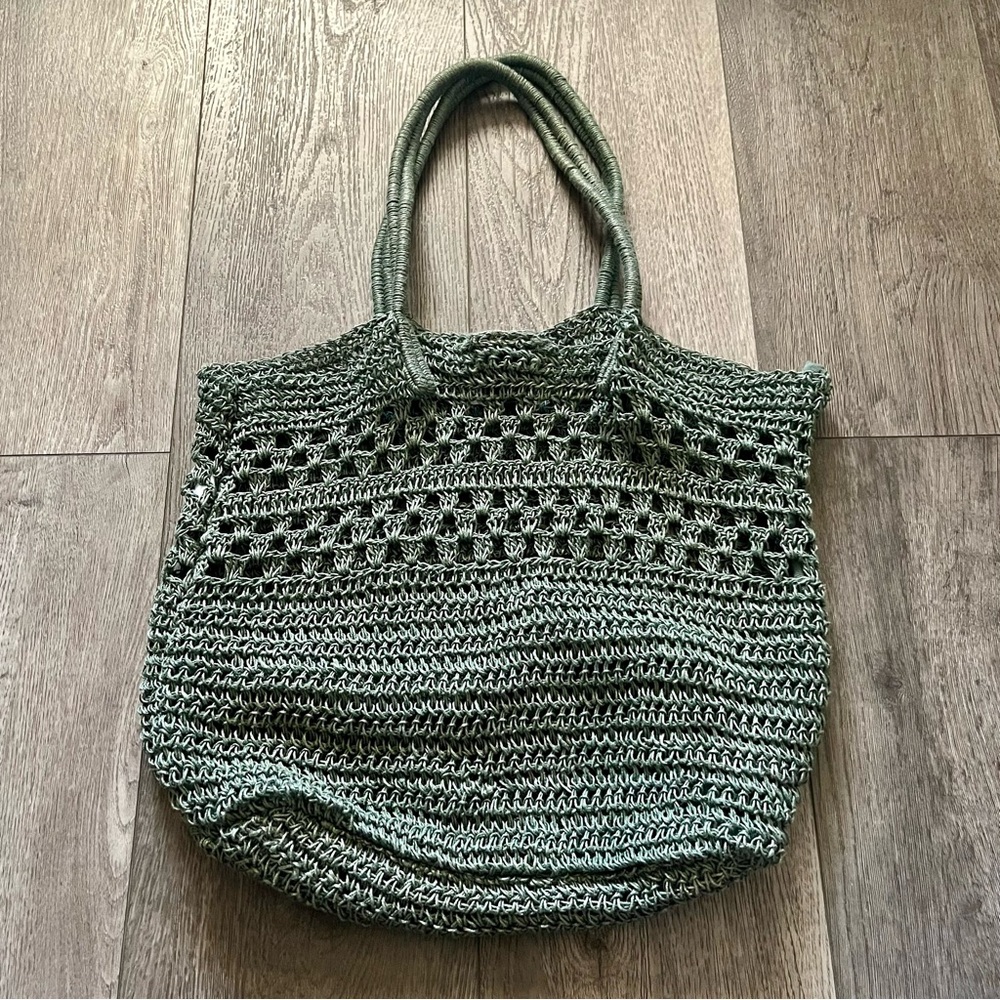 J. Jill Green Crochet Knit Tote Handbag
